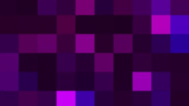 Titrek kareler arka plan, kusursuz döngü animasyonu. Hareket. Mor rengin farklı tonları yanıp sönen kareler, piksellerin etkisi.