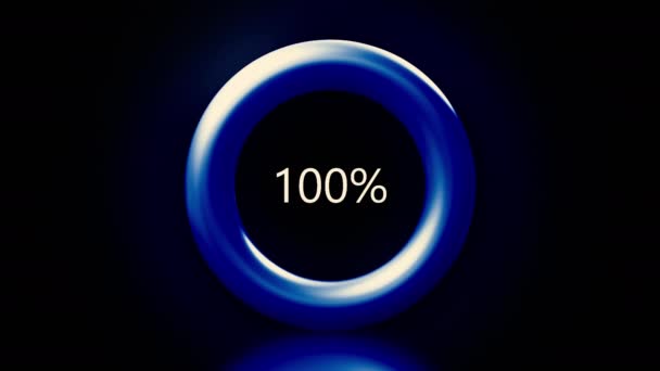 蓝色的戒指，倒计时从100到0隔离在一个黑色的背景。行动。3D脉动圈，百分比. — 图库视频影像
