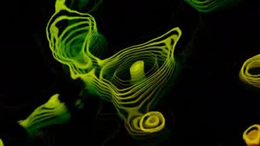 Şekil değiştirme animasyonlu soyut bir arkaplan. Tasarım. Siyah arkaplanda renkli yeşil şekiller.