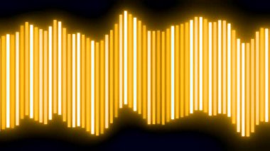 Soyut, titreşimli sarı çizgiler siyah bir zemin üzerinde izole edilmiş, pürüzsüz bir döngü. Tasarım. Radyo ya da müzik dalgaları.