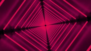 Geometrik kare kestane rengi tünel, dikişsiz döngü. Tasarım. Sonsuz karanlık koridorda eşkenar dörtgen siluetlerle uçuyor..