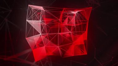 Mavi arka planda soyut 3d pleksus kübü. Hareket. Doğrular ve noktaların kübik şekli dönüştürülüyor.