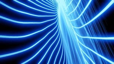 Neon 3 boyutlu çizgiler akıntıda hareket ediyor. Tasarım. Soyut parlak çizgiler sırayla hareket eder. Omurga gibi soyut çizgiler