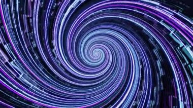 Parlak çizgilerle dönen hipnotik spiral. Tasarım. Hipnotik efektli güzel dönen spiral. Fütürist tarzda parlak neon çizgileri spirale dönüşür