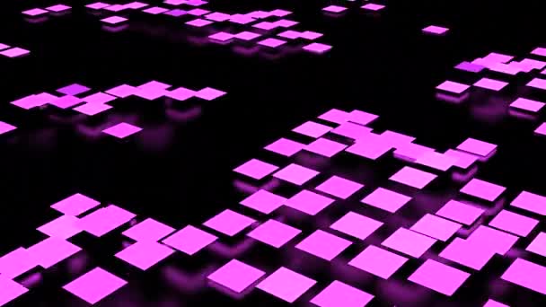 검은색 배경에 고립 된 작은 사각형의 추상 핑크 웨이브 표면. 디자인입니다. 사각형의 깜박임 및 점프 필드. — 비디오