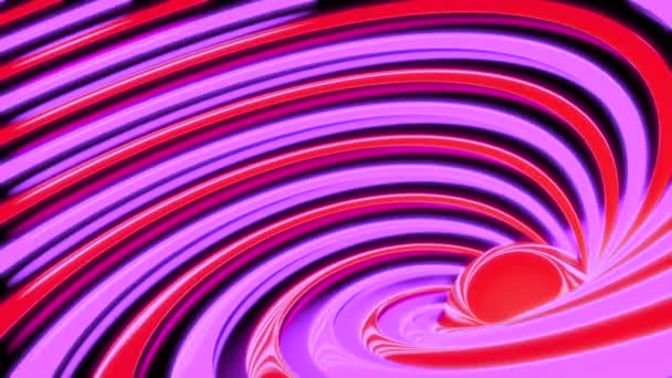 Abstrakt bakgrund med animerad hypnotisk orkan av rosa och röda ränder. Design. Roterande böjning kontrasterande linjer. — Stockvideo
