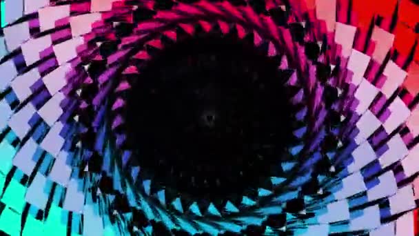 Motion graphics sci fi kleurrijke draaiende tunnel, naadloze lus. Ontwerp. Pulserende caleidoscopische patroon creëren eindeloze cirkels. — Stockvideo