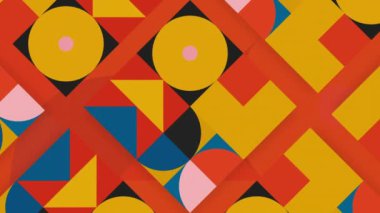 Hareket eden karşıt figürlerle renklendirilmiş arka plan, kusursuz döngü. Hareket. Parlak düz siluetler, modern sanat konsepti.