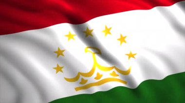 Tacikistan bayrağı son derece detaylı kumaş dokusuyla rüzgarda dalgalanıyor, kusursuz bir döngü. Hareket. Rüzgarda sallanan gerçekçi bayrak.