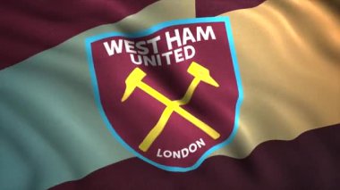 West Ham United F.C. 'nin soyut bayrağı. Londra 'da. Gerçekçi dalgalanan kumaş arka plan, kusursuz döngü. Sadece yazı işleri için..