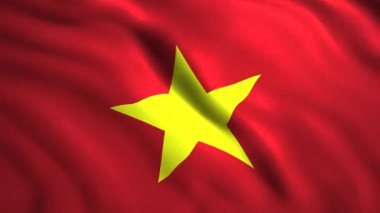 Vietnam bayrağı. Hareket. Ortasında sarı bir yıldız olan Vietnam 'ın kırmızı bayrağı..