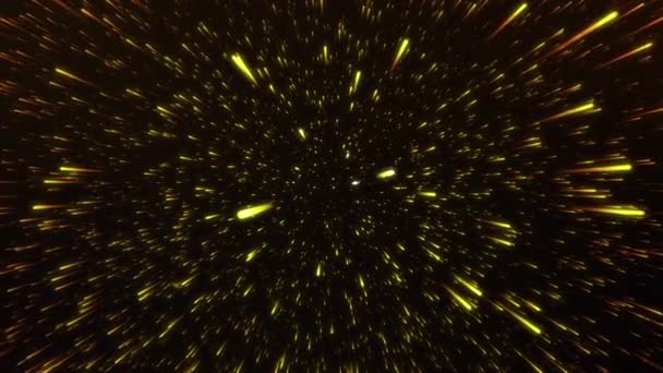 Kosmischer Strom mit glühenden Linien. Bewegung. Schöner kosmischer Strom glühender Meteore. Glühende fliegende Strahlen im Weltraum — Stockvideo