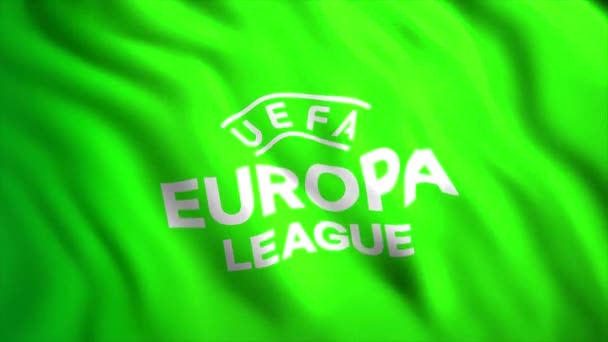 Zamknij flagę UEFA Europa League UEL. - Wniosek. Godło klubu piłkarskiego, falująca szata, płynna pętla. Wyłącznie do użytku redakcyjnego. — Wideo stockowe
