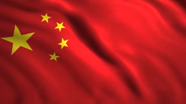 Kína vörös zászlaja. Indítvány. Egy fényes zászló öt sárga csillaggal a felső sarokban. — Stock videók