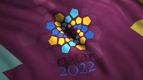 Drapeau de la Coupe du Monde 2022. Motion. Drapeau 3D avec logo de la Coupe du Monde 2022 au Qatar. Fifa au Qatar 2022. Coupe du monde FIFA au Qatar — Video