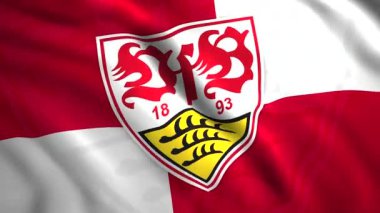  VfB Stuttgart Alman spor kulübü bayrağı kırmızı ve beyaz renklerde, kusursuz döngü. Hareket. Futbol kulübü parlak bayrak. Sadece yazı işleri için..
