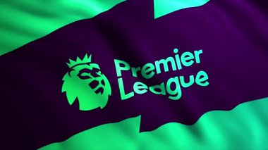 İngiliz Premier Ligi amblemi taşıyan bayrak. Hareket. İngiltere Profesyonel Futbol Ligi bayrak ve amblem taşıyor. İngiliz Premier Liginin güzel ve şık bayrağı