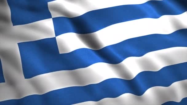Bandera de Grecia fondo nacional, tejido realista liso. Moción. Textura de tela colorida balanceándose en el viento. — Vídeo de stock