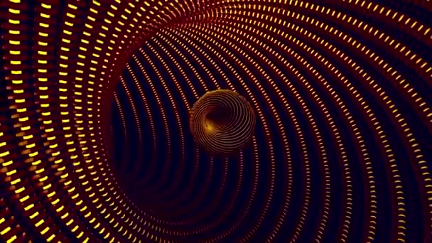 Esfera abstracta volando dentro del túnel punteado, lazo sin costuras. Diseño. Hermosa bola que se mueve dentro del pasillo colorido digital. — Vídeo de stock
