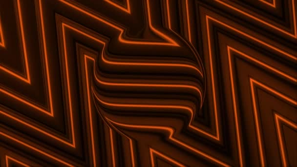 Fondo negro y naranja abstracto con una silueta de esfera y patrón en zigzag. Moción. Objeto de forma redonda con efecto espejo, lazo sin costura. — Vídeos de Stock
