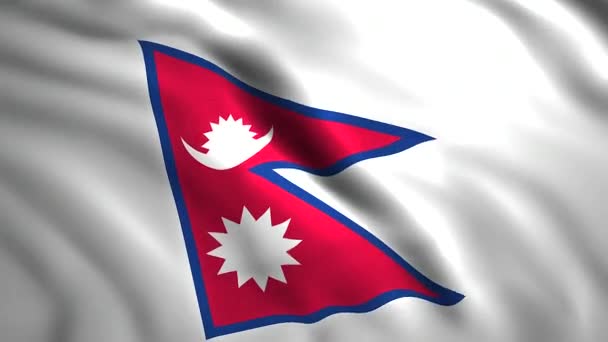 Флаги Непала. Движение. Национальный символ страны на белом холсте. — стоковое видео