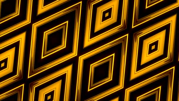 Kaleidoscopic shapes of golden color, seamless loop. Motion. Rhombus colorful fractal pattern on a black background. — Stock Video