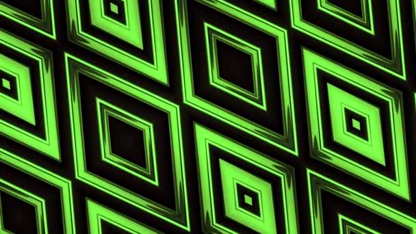 Abstract motion graphics and animated background with spreading green and black rhombuses. Moção. Padrão caleidoscópico com losango. — Vídeo de Stock