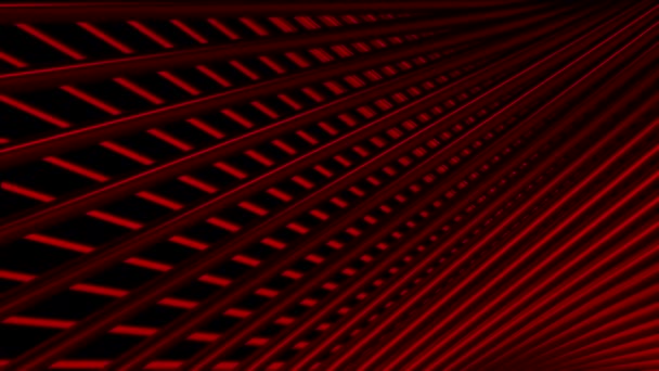 穿过抽象的红色金属三维条纹，在黑色背景上流动，无缝回圈。行动。金属栅格材料的光学错觉. — 图库视频影像