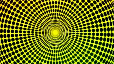 Hipnotik soyut animasyon ışınları dairede hareket eden ve yanıp sönen küçük kareler. Tasarım. Renkli göz kırpan hipnotik sinyal, kusursuz döngü.