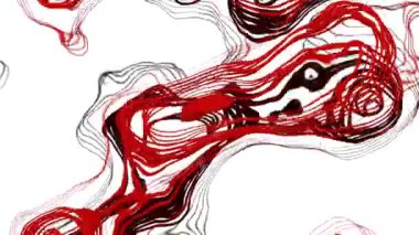 Soyut dönüştürülmüş kırmızı halkalar beyaz bir zemin üzerinde, kusursuz bir döngü. Tasarım. Alışılmadık sıvı doku lekeleri..