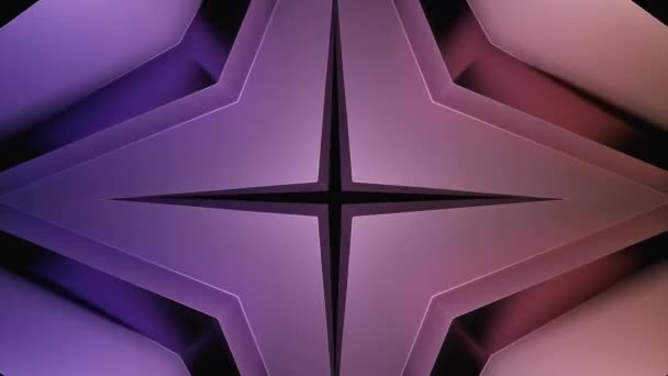 Astratto a forma di stella caleidoscopico rosa o viola sfondo, anello senza soluzione di continuità. Varietà di ornamenti frattali e forme geometriche. — Video Stock