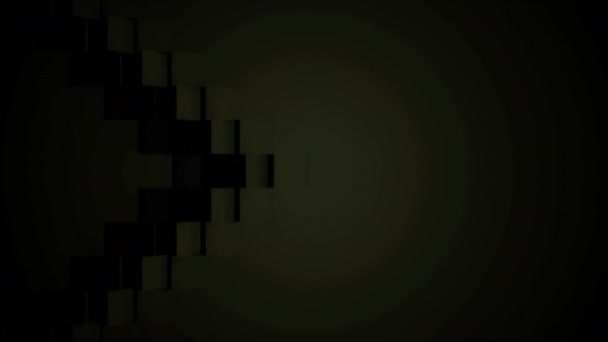 Fundo pixelado abstrato com quadrados piscando em uma forma de setas. Desenho. Padrão escuro escuro escuro com pixels em movimento. — Vídeo de Stock