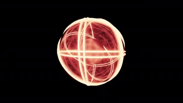 Scientific energy sphere rings animation, seamless loop. Design. Abstract rings moving around fire or energy ball isolated on a black background. — Stock Video