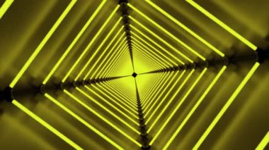 Neon kareli 3 boyutlu bir tünel. Tasarım. Kutsanmış kare tünel hipnotik etkiyle döner. 3d kare tünel yavaşça döner