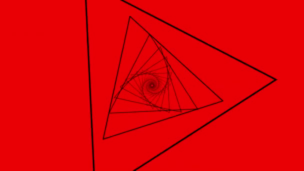 Triângulos rotativos com espiral no centro. Desenho. Espiral geométrica de linhas triangulares finas. Triângulos com espiral geométrica no centro — Vídeo de Stock