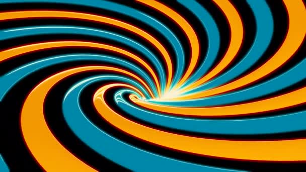 Абстрактный фон с анимированным гипнотическим ураганом синих и оранжевых полос. Дизайн. Вращение наклонных контрастных линий. — стоковое видео