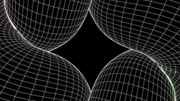 Abstraktní černý kosočtverec s kostkovanými vlákny na černém pozadí, bezešvé smyčky. Design. Barevná mřížka kolem obrázku silueta. — Stock video