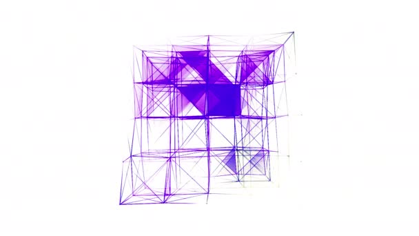 Absztrakt színes komplex plexus 3D figura. Indítvány. Áttetsző kocka háromszög alakú szélei. — Stock videók