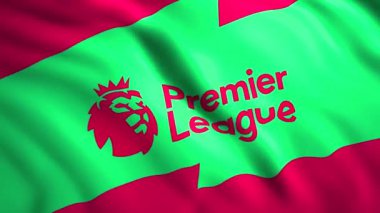 Profesyonel futbol liginin sallanan bayrağı. Hareket. İngiltere Futbol Ligi amblemi taşıyan renkli bayrak renkleri. İngiliz Futbol Ligi logosu bayrak sallıyor