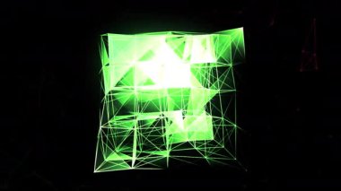 Kübik dizaynlı üçgen çizgiler. Hareket. Çizgilerinin ve üçgenlerinin parlak tasarımı. Üçgen kare şeklinde 3B yapı