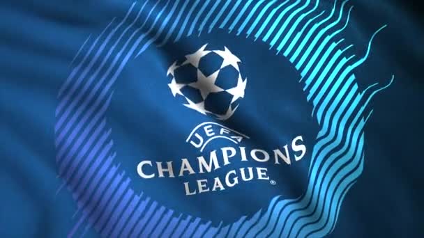Bandiera astratta della UEFA Champions League. Mozione. Bandiera increspata realistica, concetto di sport, anello senza cuciture. Solo per uso editoriale. — Video Stock