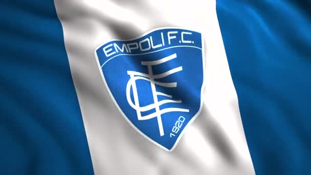 Λογότυπο της ιταλικής ποδοσφαιρικής ομάδας. Κίνηση. Έμβλημα της ποδοσφαιρικής ομάδας στην ανάπτυξη της σημαίας. 3D animation της σημαίας με το λογότυπο του Empoli Football Club — Αρχείο Βίντεο