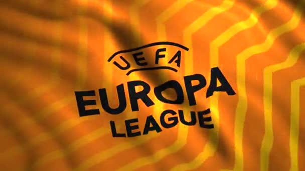 欧洲足球联盟的旗帜。行动。欧洲足球联盟旗帜飘扬的3D动画。欧洲足球联盟的旗帜在风中飘扬 — 图库视频影像