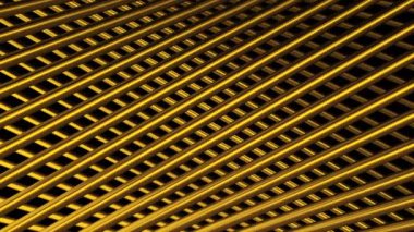 Çapraz metal çizgileri olan şebeke arka planı. Hareket. 3 boyutlu metal şeritlerden kurtulun. Çapraz 3D çizgilerin çarpıtma ve ızgarası ile arkaplan taşınıyor