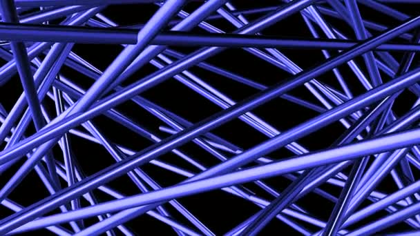 Bau chaotischer Metallleitungen. Bewegung. 3D-Balken bewegen sich in chaotischem Design. Metallstruktur aus Balken auf schwarzem Hintergrund — Stockvideo