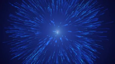 Renkli arka planda parlayan çizgilerin patlaması. Hareket. İzole arka planda küçük parçacıkların patlaması. Dalgalı çizgileri olan parçacık ya da yıldız patlaması