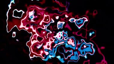 Renkli plazma deseni. Hareket. Psikedelik kıvrımlar ve flaşlar. Enerji, renkli psikedelik desenlerle yanıp sönüyor. Işıklı enerji plazması