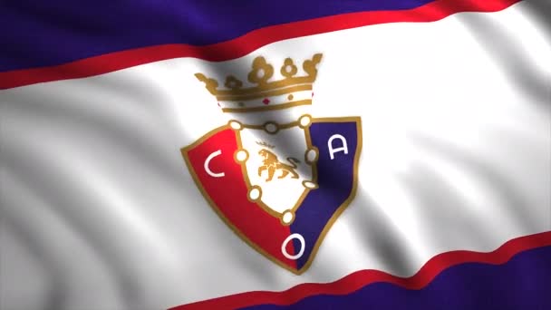 Σημαίες της ισπανικής ποδοσφαιρικής ομάδας. Κίνηση. Όμορφα κυματίζει 3d σημαία με το λογότυπο της ποδοσφαιρικής ομάδας. Έμβλημα της ισπανικής ποδοσφαιρικής ομάδας Osasuna υπό σημαία — Αρχείο Βίντεο