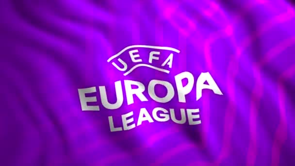 Ιστορικό με σημαία Europa League. Κίνηση. Όμορφη σημαία κυματίζει με το λογότυπο της Football League of Europe. European Football League με λογότυπο σε καμβά — Αρχείο Βίντεο