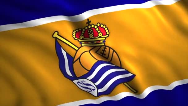 Flags of Spanish football clubs. Motion. Background animation with flag and emblem of football club. Spanish Football Club Real Sociedad — Stock Video